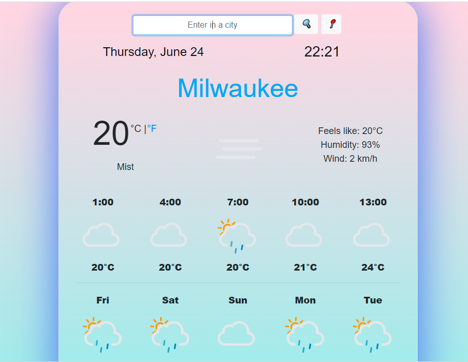 weather app prototype in mobile and web